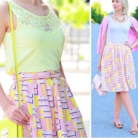 J. Crew Dresses & Skirts - J. Crew Factory Lightweight Pink and Yellow Geometric Skirt